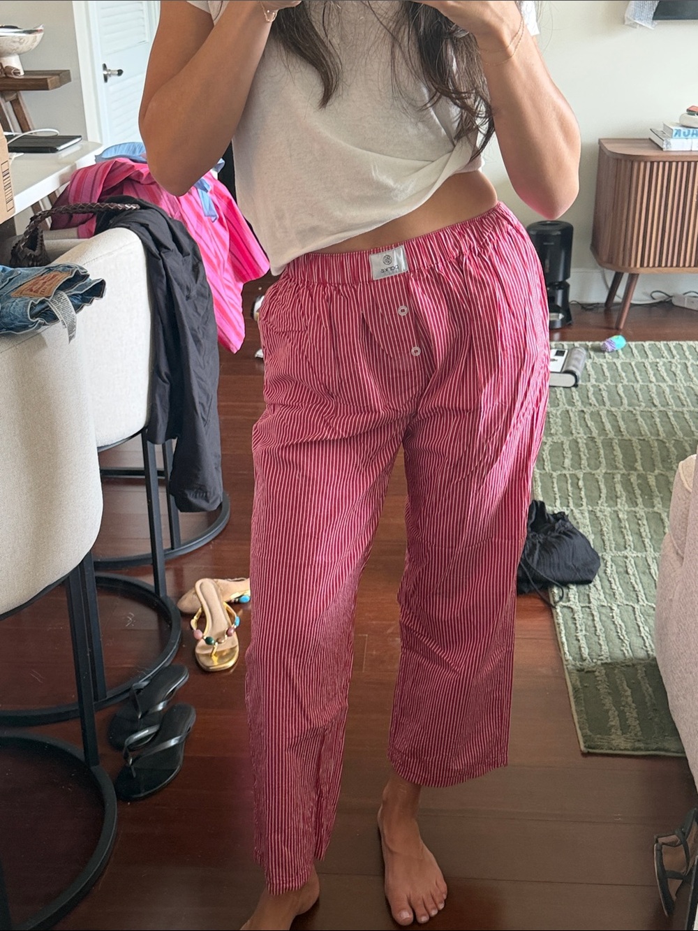 Parke 100% Cotoon Red Striped Cropped Pants